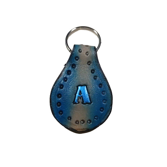Blue Leather Monogramed A Keychain Small - Picture 1 of 2